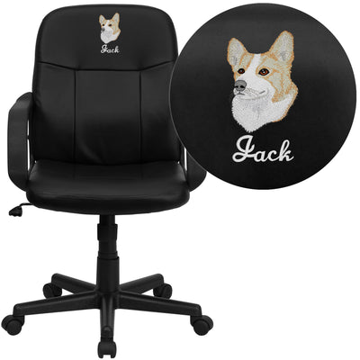 Embroidered Mid-Back Glove Vinyl Executive Swivel Office Chair with Arms