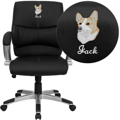 Embroidered Mid-Back LeatherSoft Contemporary Swivel Manager's Office Chair with Arms