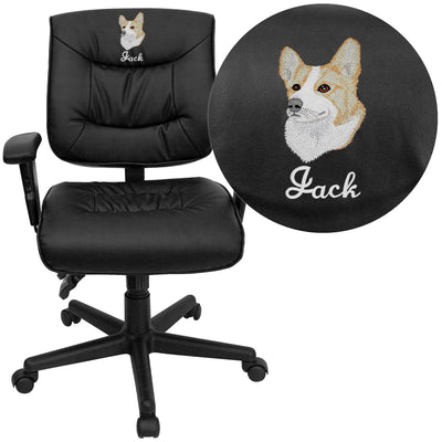 Embroidered Mid-Back LeatherSoft Multifunction Swivel Ergonomic Task Office Chair with Adjustable Arms