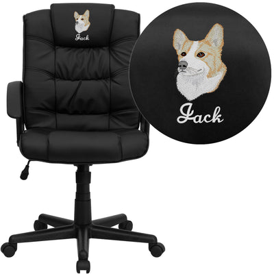 Embroidered Mid-Back LeatherSoft Ripple and Accent Stitch Upholstered Swivel Task Office Chair with Arms