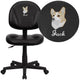 Embroidered Mid-Back Black LeatherSoft Swivel Ergonomic Office Adjustable Chair
