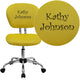 Yellow |#| Embroidered Mid-Back Yellow Mesh Padded Swivel Task Office Chair w/ Chrome Base