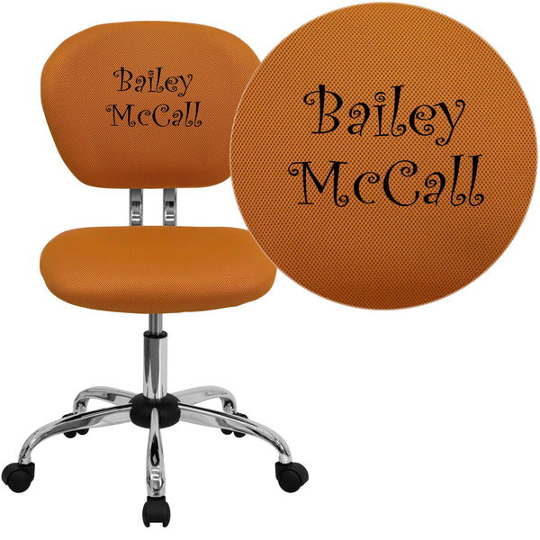 Orange |#| Embroidered Mid-Back Orange Mesh Padded Swivel Task Office Chair w/ Chrome Base