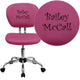 Pink |#| Embroidered Mid-Back Pink Mesh Padded Swivel Task Office Chair with Chrome Base