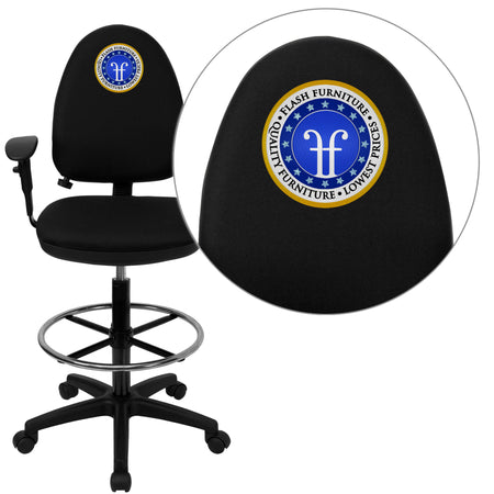Embroidered Mid-Back Multi-Functional Ergonomic Drafting Chair with Adjustable Lumbar Support and Height Adjustable Arms