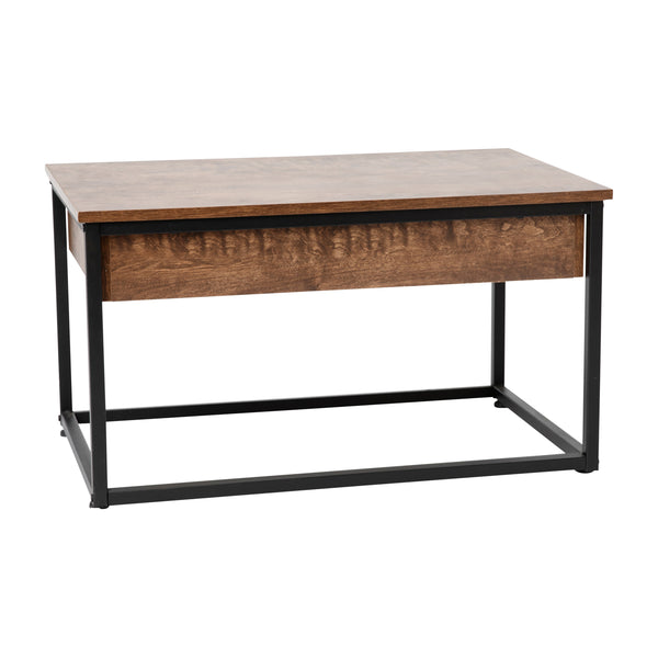 2 Piece Nesting Coffee Tables Set in Walnut with Black Steel Sled Style Frames