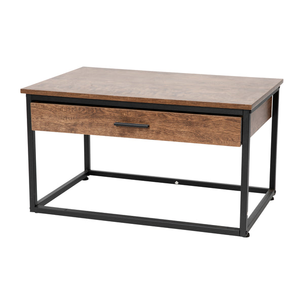 2 Piece Nesting Coffee Tables Set in Walnut with Black Steel Sled Style Frames