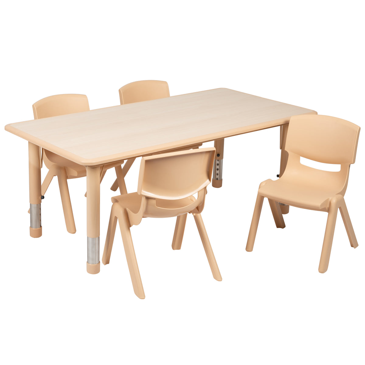 Natural |#| 23.625"W x 47.25"L Rectangle Natural Plastic Activity Table Set with 4 Chairs