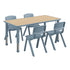 Natural Woodgrain/Dusty Blue |#| 7 PC Plastic Activity Table and 6 Chairs Set, 10.5"Seat Height-Dusty Blue