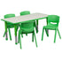 Green |#| 23.625"W x 47.25"L Rectangular Green Plastic Activity Table Set with 4 Chairs