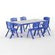 Blue |#| 23.625"W x 47.25"L Rectangular Blue Plastic Activity Table Set with 6 Chairs