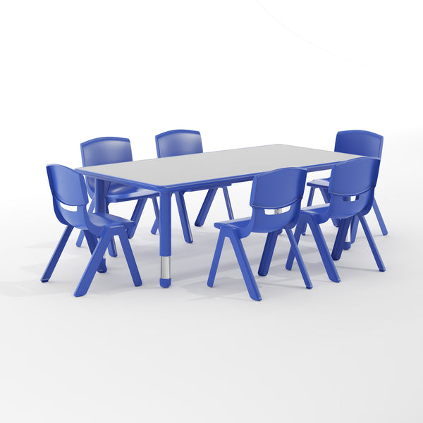 Blue |#| 23.625"W x 47.25"L Rectangular Blue Plastic Activity Table Set with 6 Chairs