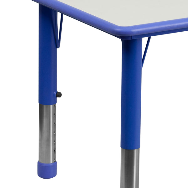 Blue |#| 23.625"W x 47.25"L Rectangular Blue Plastic Activity Table Set with 6 Chairs