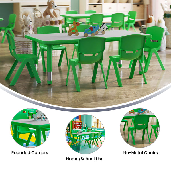 Green |#| 23.625"W x 47.25"L Rectangular Green Plastic Activity Table Set with 6 Chairs