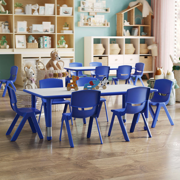 Blue |#| 23.625"W x 47.25"L Rectangular Blue Plastic Activity Table Set with 6 Chairs