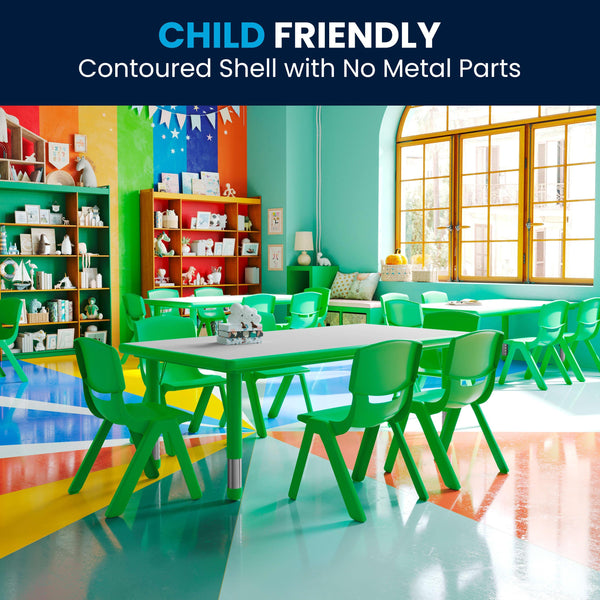 Green |#| 23.625"W x 47.25"L Rectangular Green Plastic Activity Table Set with 6 Chairs