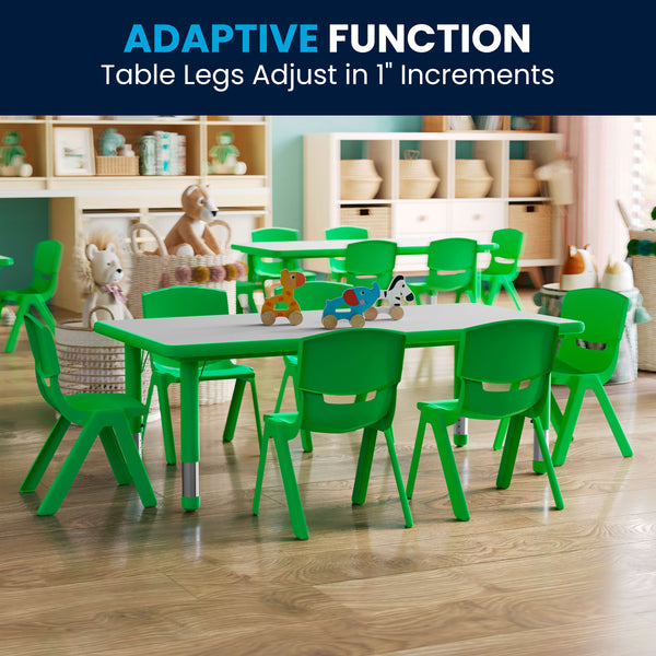 Green |#| 23.625"W x 47.25"L Rectangular Green Plastic Activity Table Set with 6 Chairs