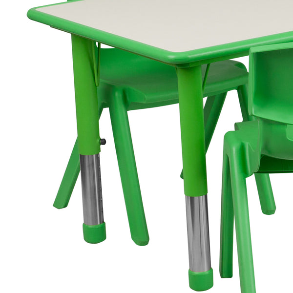 Green |#| 23.625"W x 47.25"L Rectangular Green Plastic Activity Table Set with 6 Chairs