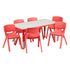 Red |#| 23.625"W x 47.25"L Rectangular Red Plastic Activity Table Set with 6 Chairs