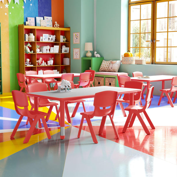 Red |#| 23.625"W x 47.25"L Rectangular Red Plastic Activity Table Set with 6 Chairs