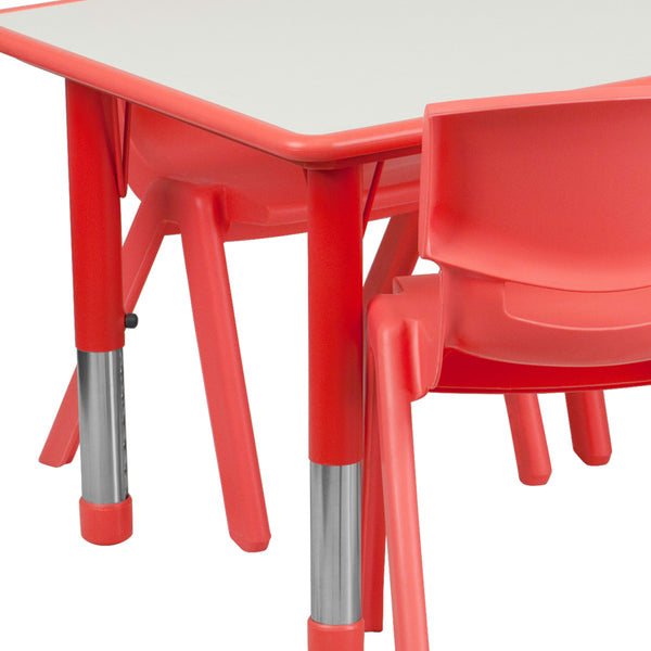 Red |#| 23.625"W x 47.25"L Rectangular Red Plastic Activity Table Set with 6 Chairs