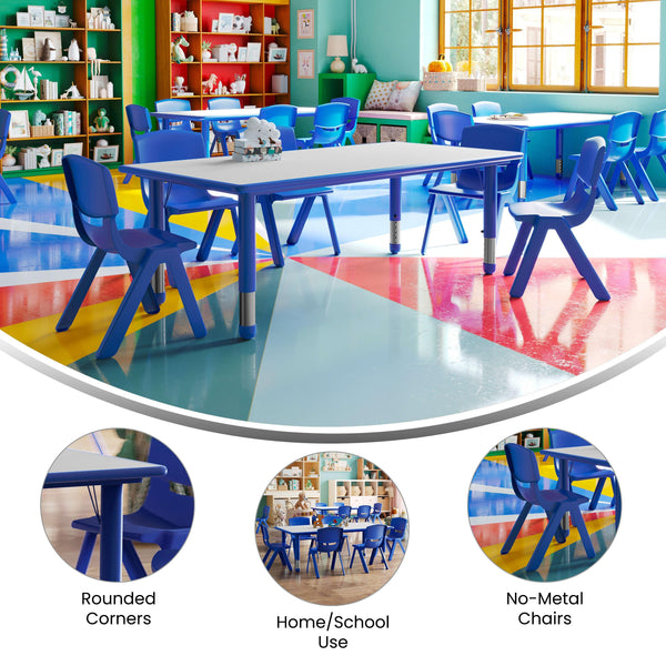 Blue |#| 23.625"W x 47.25"L Rectangular Blue Plastic Activity Table Set with 6 Chairs
