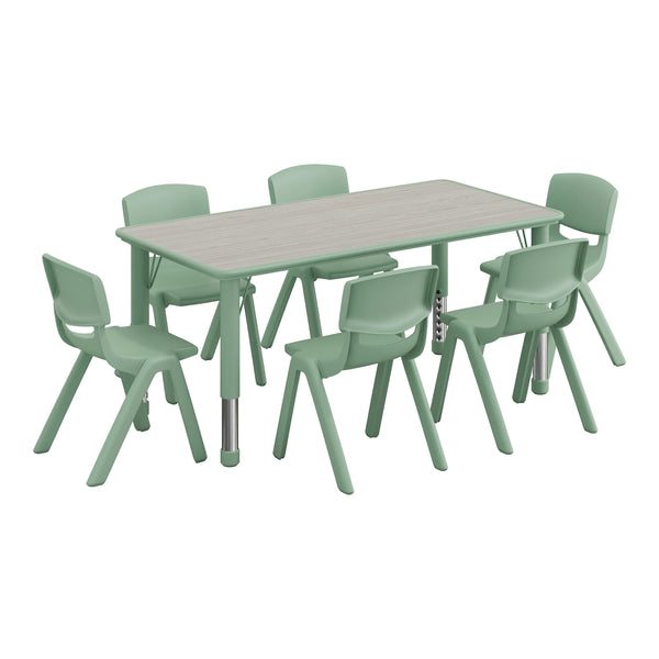 Light Gray Woodgrain/Sage |#| 7 PC Plastic Activity Table and 6 Chairs Set, 10.5"Seat Height-Sage