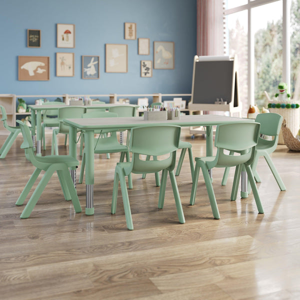 Light Gray Woodgrain/Sage |#| 7 PC Plastic Activity Table and 6 Chairs Set, 10.5"Seat Height-Sage