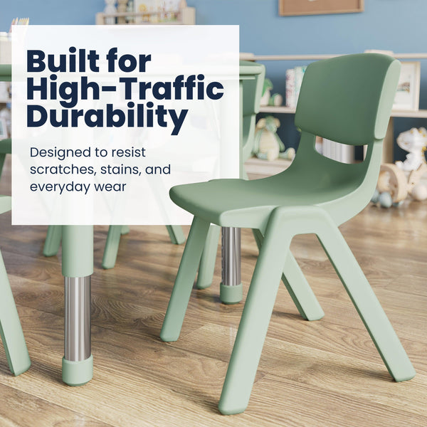 Light Gray Woodgrain/Sage |#| 7 PC Plastic Activity Table and 6 Chairs Set, 10.5"Seat Height-Sage