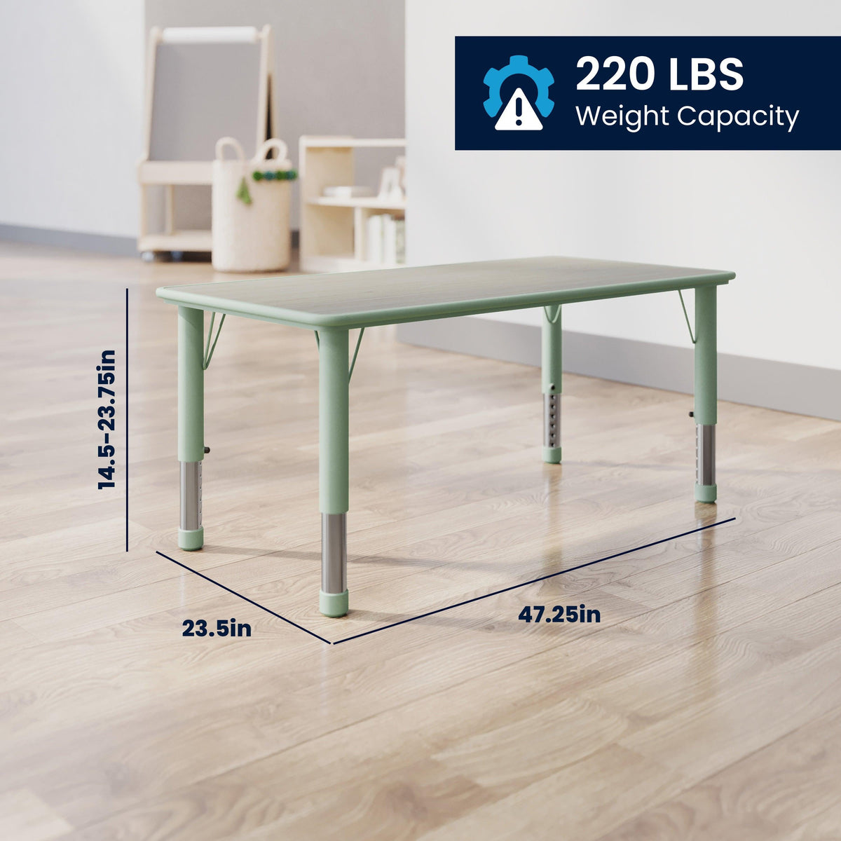 Light Gray Woodgrain/Sage |#| 7 PC Plastic Activity Table and 6 Chairs Set, 10.5"Seat Height-Sage