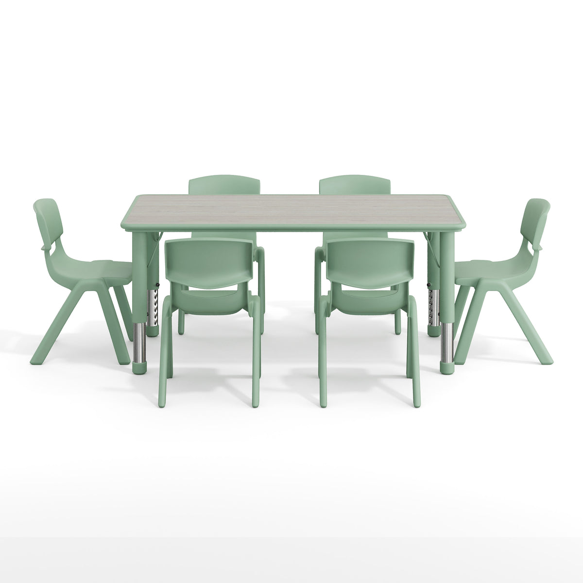 Light Gray Woodgrain/Sage |#| 7 PC Plastic Activity Table and 6 Chairs Set, 10.5"Seat Height-Sage