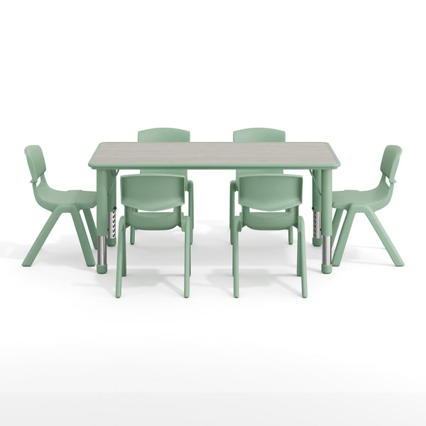 Light Gray Woodgrain/Sage |#| 7 PC Plastic Activity Table and 6 Chairs Set, 10.5"Seat Height-Sage