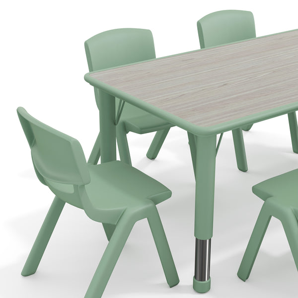 Light Gray Woodgrain/Sage |#| 7 PC Plastic Activity Table and 6 Chairs Set, 10.5"Seat Height-Sage