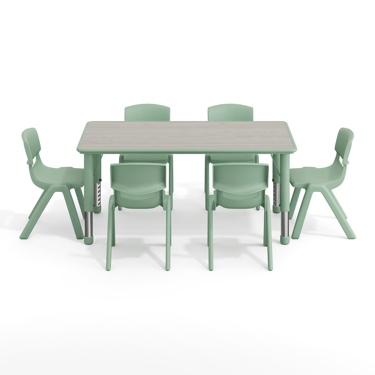 Light Gray Woodgrain/Sage |#| 7 PC Plastic Activity Table and 6 Chairs Set, 10.5"Seat Height-Sage
