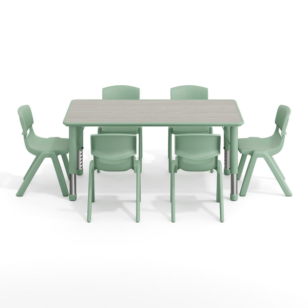 Light Gray Woodgrain/Sage |#| 7 PC Plastic Activity Table and 6 Chairs Set, 10.5"Seat Height-Sage
