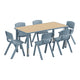 Natural Woodgrain/Dusty Blue |#| 7 PC Plastic Activity Table and 6 Chairs Set, 10.5"Seat Height-Dusty Blue