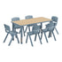 Natural Woodgrain/Dusty Blue |#| 7 PC Plastic Activity Table and 6 Chairs Set, 10.5"Seat Height-Dusty Blue