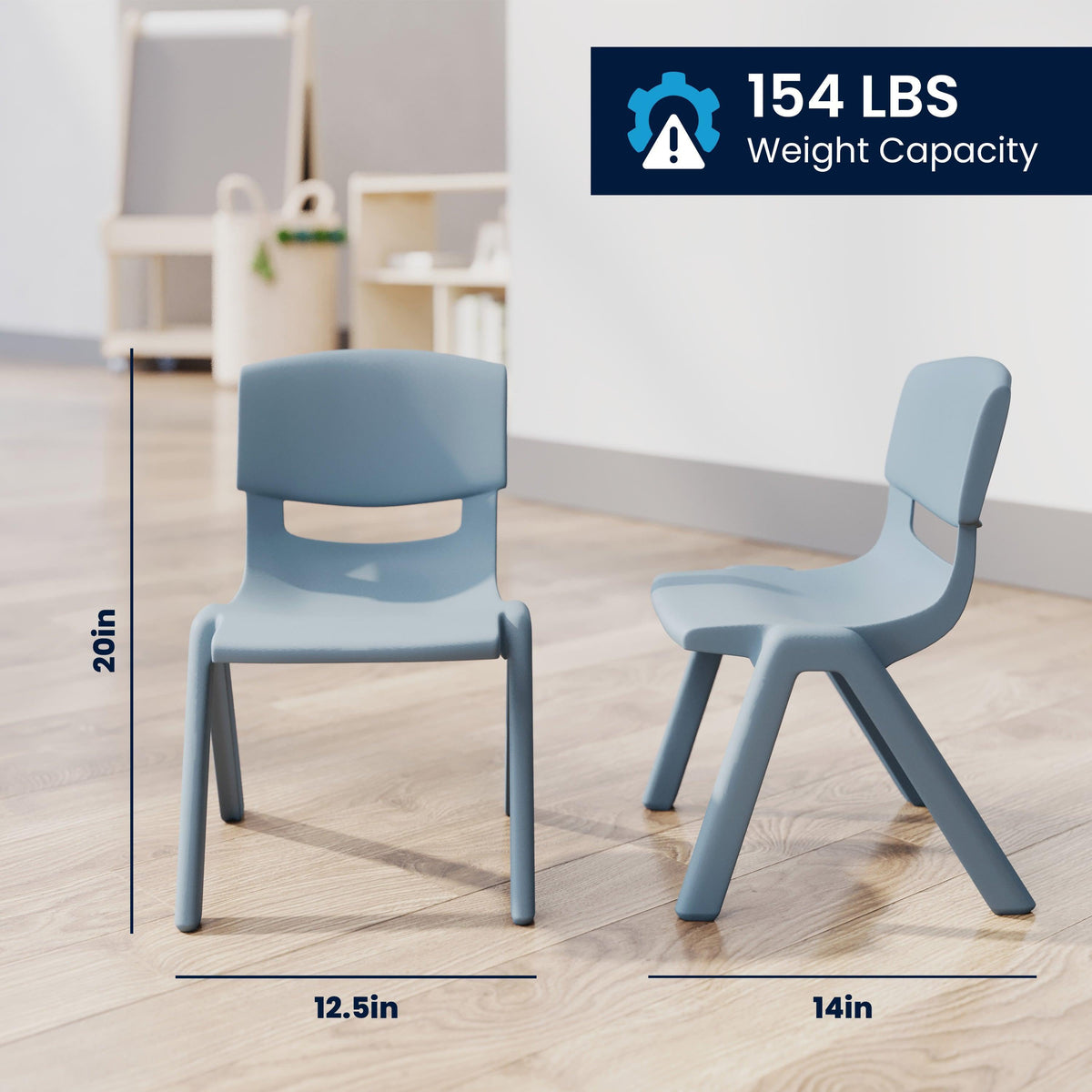 Natural Woodgrain/Dusty Blue |#| 7 PC Plastic Activity Table and 6 Chairs Set, 10.5"Seat Height-Dusty Blue