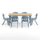 Natural Woodgrain/Dusty Blue |#| 7 PC Plastic Activity Table and 6 Chairs Set, 10.5"Seat Height-Dusty Blue