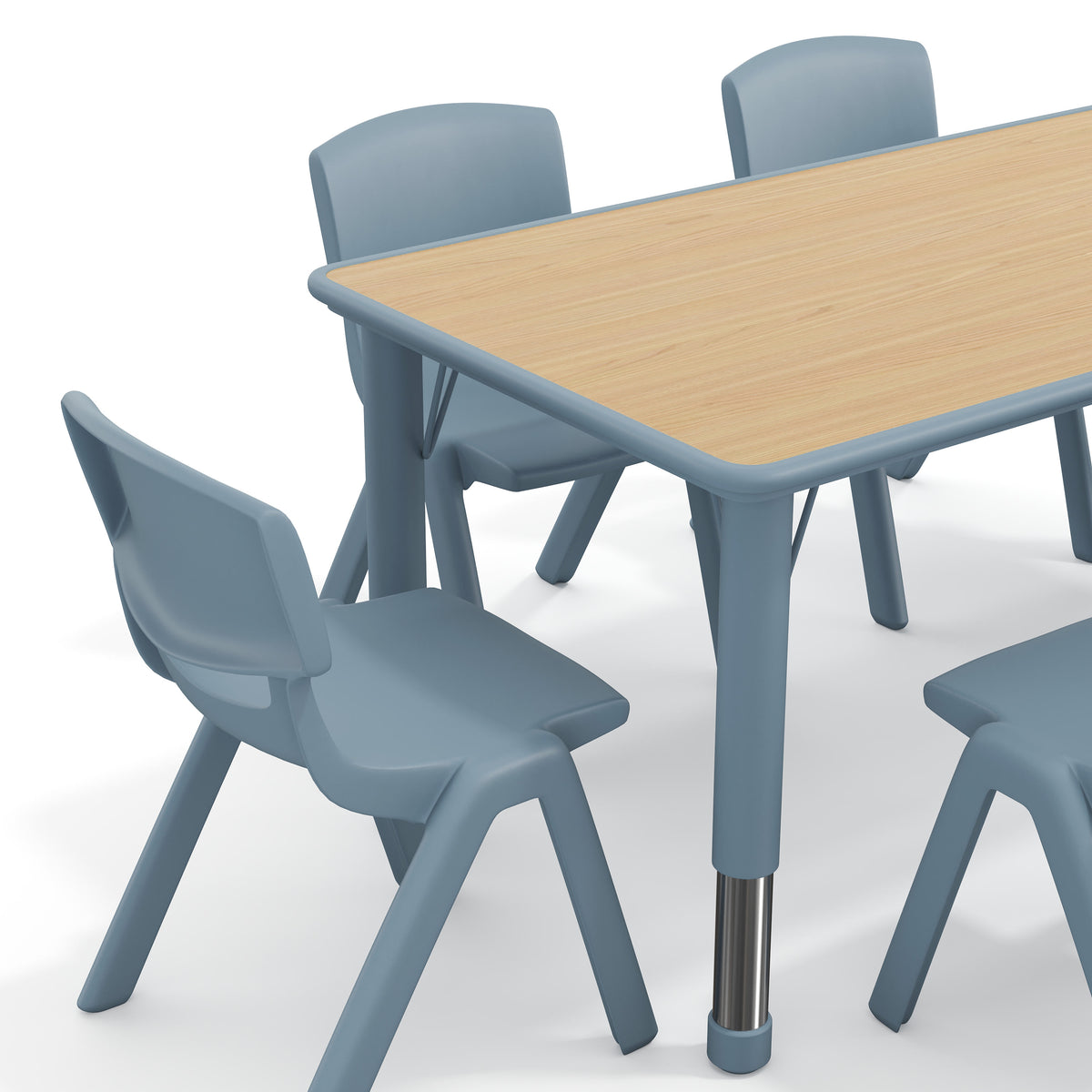 Natural Woodgrain/Dusty Blue |#| 7 PC Plastic Activity Table and 6 Chairs Set, 10.5"Seat Height-Dusty Blue