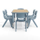 Natural Woodgrain/Dusty Blue |#| 7 PC Plastic Activity Table and 6 Chairs Set, 10.5"Seat Height-Dusty Blue