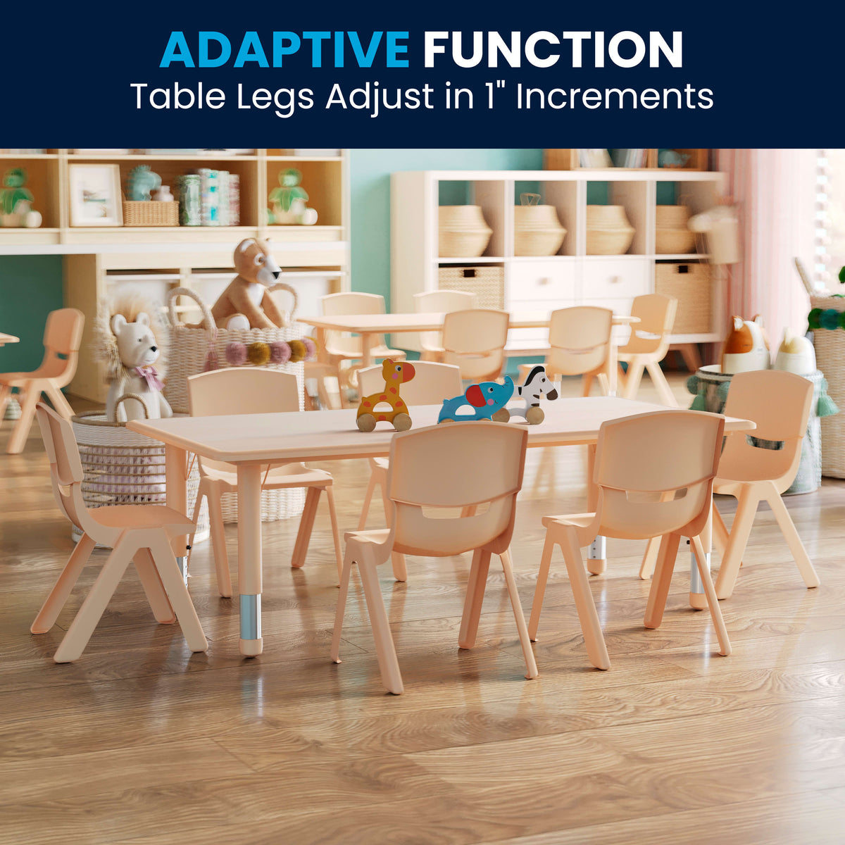 Natural |#| 23.625"W x 47.25"L Rectangle Natural Plastic Activity Table Set with 6 Chairs