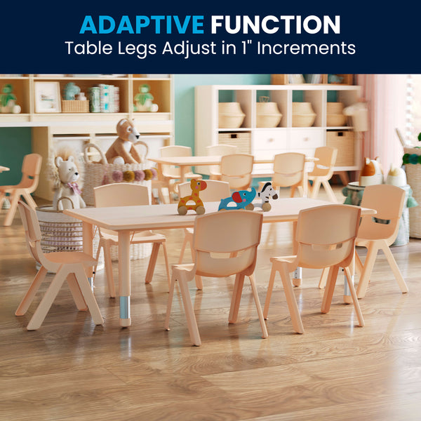 Natural |#| 23.625"W x 47.25"L Rectangle Natural Plastic Activity Table Set with 6 Chairs