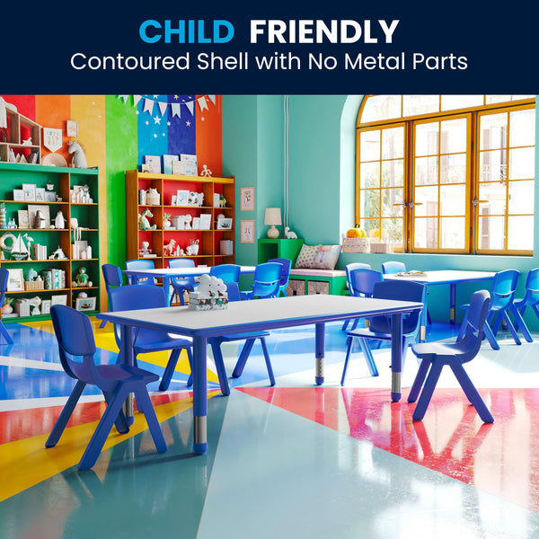 Blue |#| 23.625"W x 47.25"L Rectangular Blue Plastic Activity Table Set with 6 Chairs