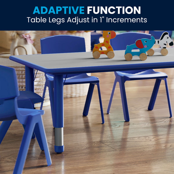 Blue |#| 23.625"W x 47.25"L Rectangular Blue Plastic Activity Table Set with 6 Chairs