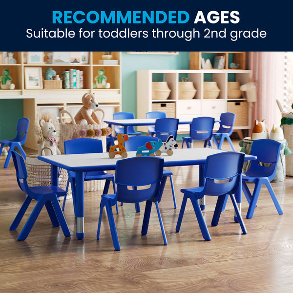 Blue |#| 23.625"W x 47.25"L Rectangular Blue Plastic Activity Table Set with 6 Chairs