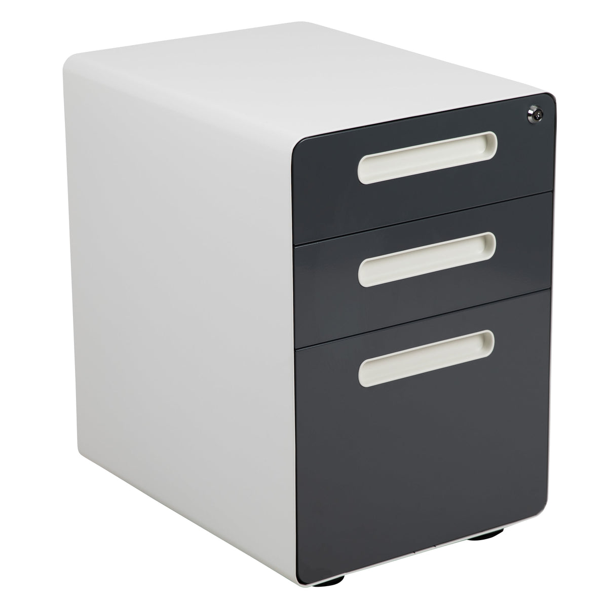 White and Charcoal |#| Ergonomic 3-Drawer Mobile Locking Filing Cabinet-White with Charcoal Faceplate