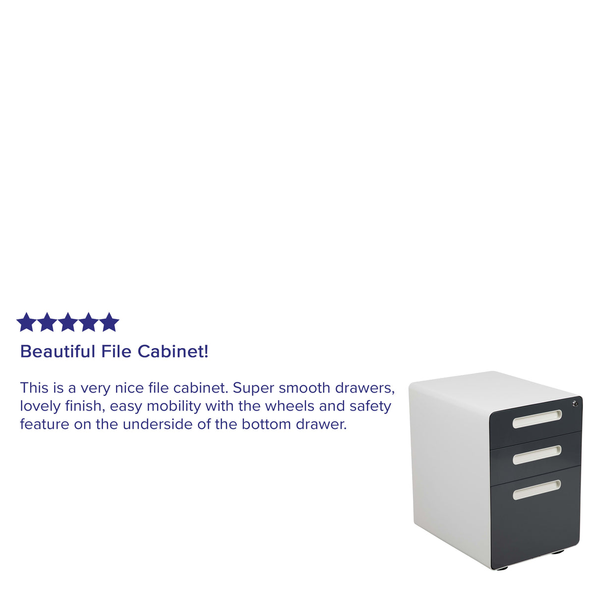 White and Charcoal |#| Ergonomic 3-Drawer Mobile Locking Filing Cabinet-White with Charcoal Faceplate