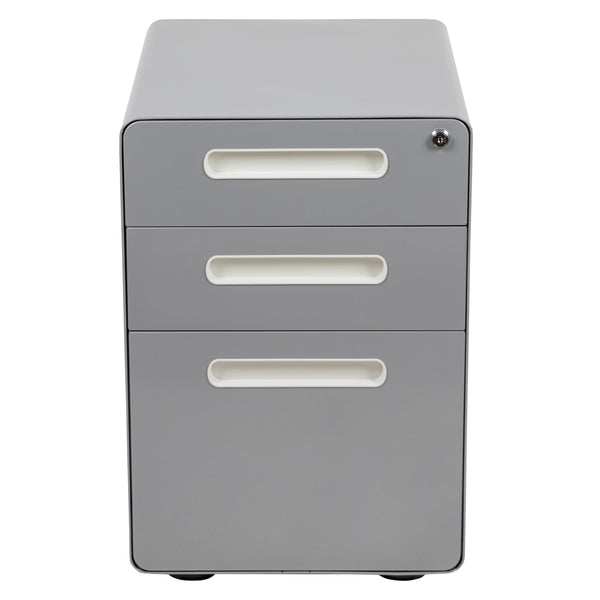 Gray |#| Ergonomic 3-Drawer Mobile Locking Filing Cabinet Storage Organizer-Gray