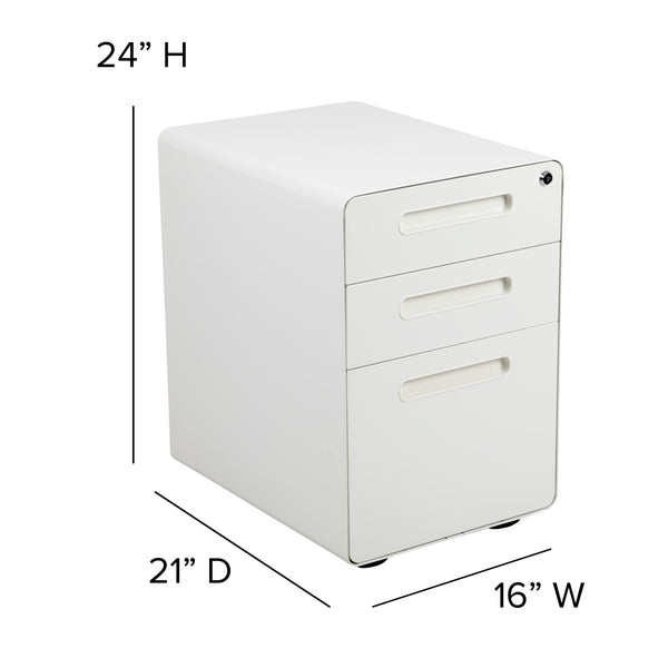 White |#| Ergonomic 3-Drawer Mobile Locking Filing Cabinet Storage Organizer-White